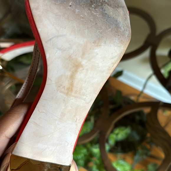 Zara 38 Orange Nude Strap Gold Heel Sandals - Picture 5 of 5